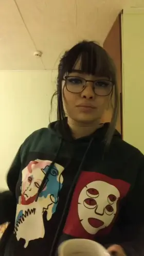 You can stay here and have a coffee with me but your clothes must go away 😋