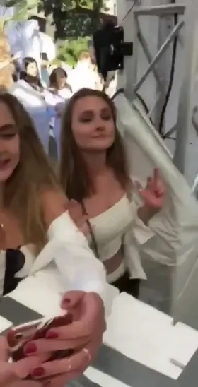 Girl has her shirt blown off, boobs exposed