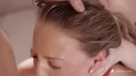 Guiding the pet, then joining her