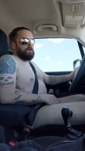 Driving naked and cumming with cock rings!