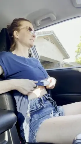 Does the MILF flashing while the other parents drop off kids have what it takes to be here? (F)