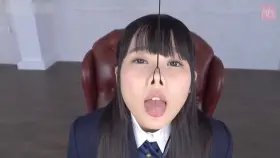 Filthy Asian schoolgirl with nose hooks takes on a proper bukkake