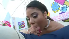 SWALLOWED Busty ebony babe deepthroat blowjob