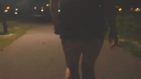 Midnight stroll wearing sexy shorts with a surprise at the end