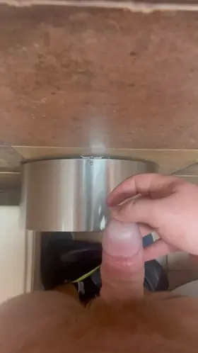 Playing with precum + cumshot in public bathroom