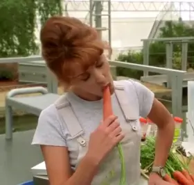 Kylie Minogue giving head to a carrot was my first awakening to her, not knowing she'll rock my world completely in a few years. (90's)