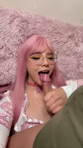 pretty pink haired girl gets a facial