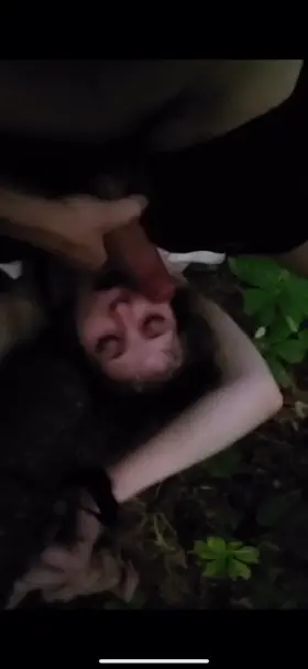 Tied up and used in a public park 😈