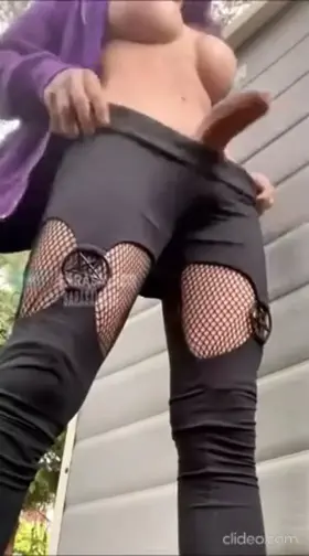 Sara Salazar jerks off her fat cock and Cums in public