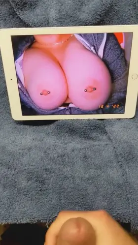 Sprayed all over her big tits