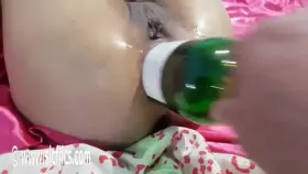 Blasting Her Ass With a Giant Wine Bottle!