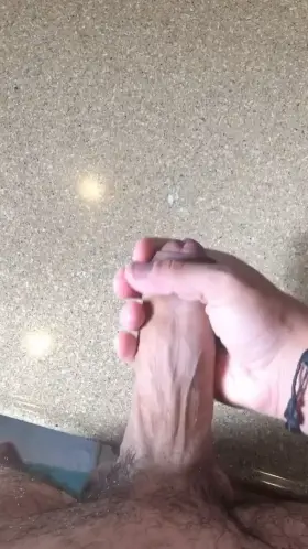 Sunny day, uncut cock and warm cum