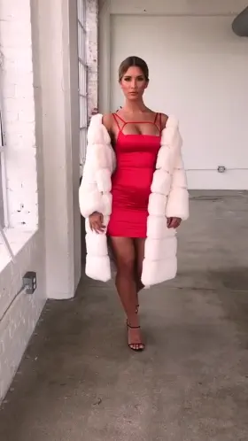 Satin mini and a fur coat (video) [x/post r/runtheshowdress]