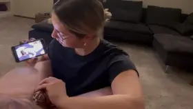 Teasing my locked bf while he watches me suck off another guy