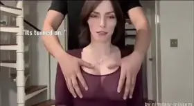 Lucky dude massaging babes boobs