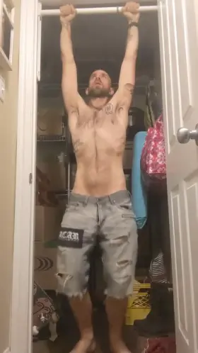 Working on (m)y pull-ups. Now, who wants to help me practice my pull-out game?