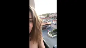 Hot girl Balcony flashing on a busy street
