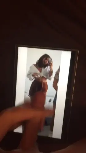 Cumming on my former colleague. Her legs always get me fired up