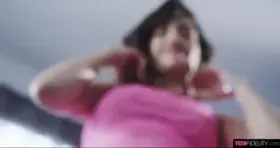 Hot Babe strips and shows her perky tits