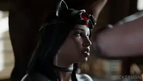 Saddling Selina, Selina Kyle AKA Catwoman (black) take horse