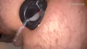 Cum dripping out of hollow anal plug