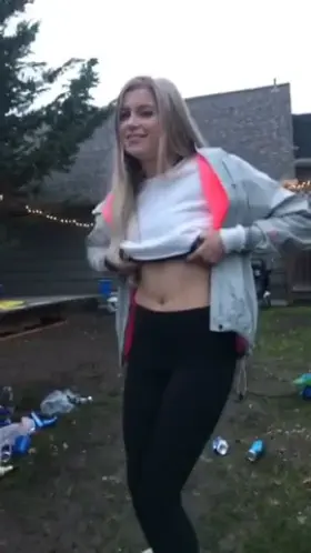 Petite Beautiful Blonde Girl With Perky Small Boobs Flashes Her Perfect Boobs For A Split Second