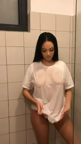 white T-shirt in Shower, ops! (F)