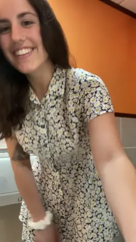 tiny girl looking for attention in a public restroom🙈