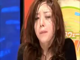 Japanese news reporter struggles to swallow two loads back to back