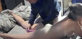 Hubby fucking my pussy with a vibrator.