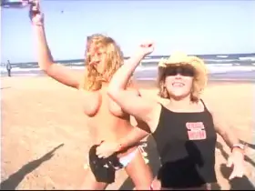 Best friends happy to flash at the beach!