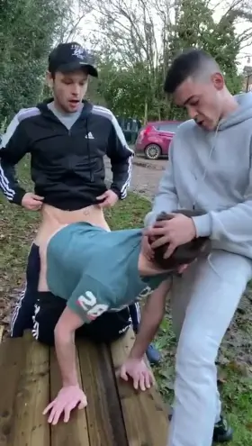 You had always fantasized about getting spit roasted by a couple guys. They made your dream come true.