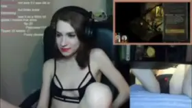 Petite gamergirl touching herself during her gaming stream