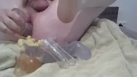 Finishing a messy stretching session with a heavy orgasm.