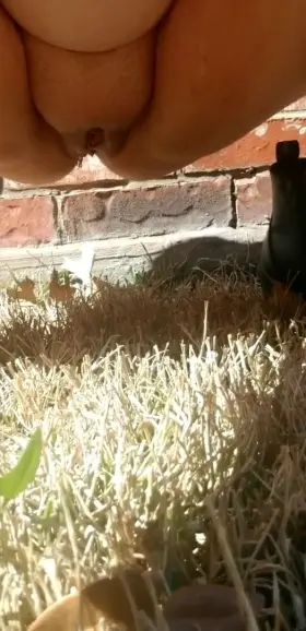 first time showing my pussy to the public; she's a little shy but loves peeing outdoors