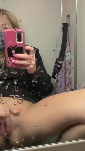Squirting all over the planes bathroom mirror