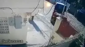 Small truck driver reverses into guy