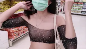 Grocery shopping in a sheer top 😊