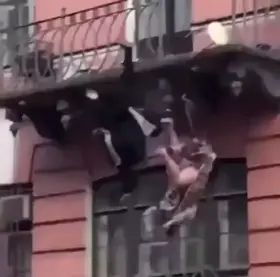 Wife tries to force husband to rim her on a three-story balcony