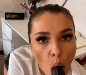 Hot Secretary Eva is Blowing a black dildo