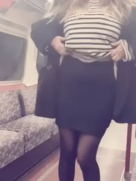 I had been checking out a woman on the train my whole ride home and just as I got off I decided to swap with her and now I've been flashing the other people on the train. I wonder if one of them will take me home? (Rp in chat)