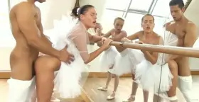 Perfect body brunette gets banged from behind