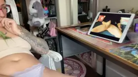 Rubbing her wet pussy to my videos