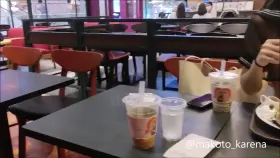 Wearing a sheer shirt in a cafe