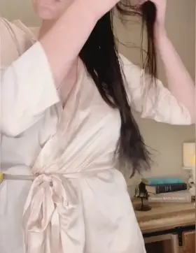 First I drop my robe, then should I get on my knees or sit on the dresser-