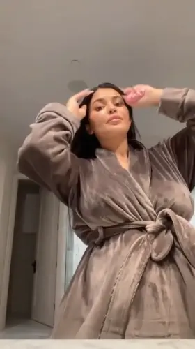 In her robe