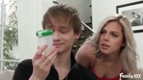 Hot Blonde Teen Offers To Help Out Her Stepbro In Filling Up That Sperm Cup For his check up later