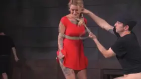 Blonde Whore Throat Fucked and Spitroasted.