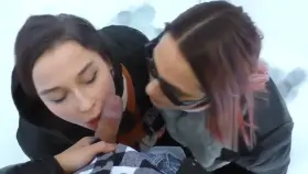 Snow on the ground, dick in their mouth