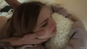 Blond haired girl wins facial cumshot after quite hard doggy fuck